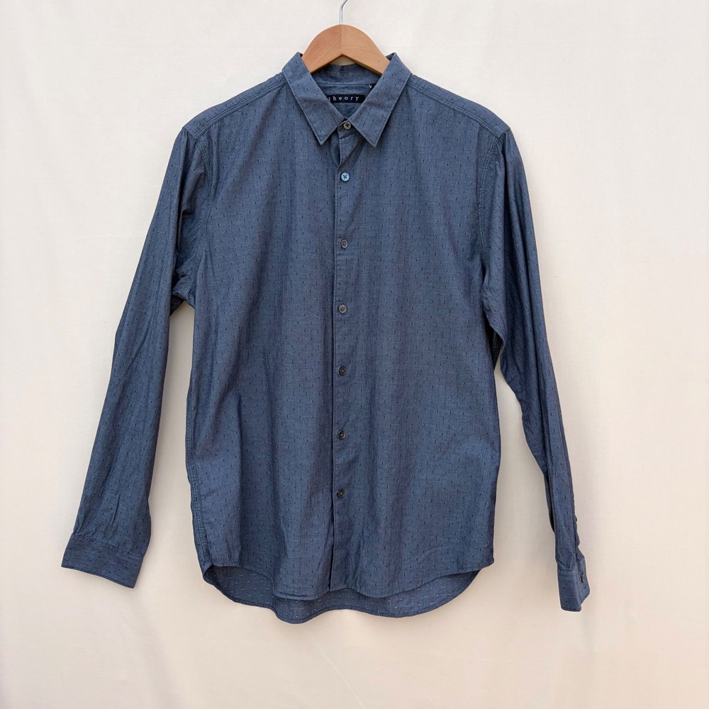 Theory Button Up Mens L Grey Micro Dot Long Sleeve‎ Shirt